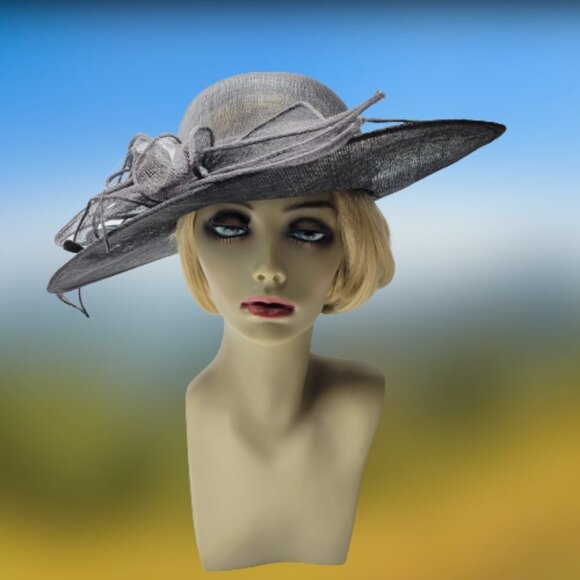 Large Wide Brim Black Sinamay Kentucky Derby Church Wedding Adjustable Hat- NEW - Picture 13 of 16